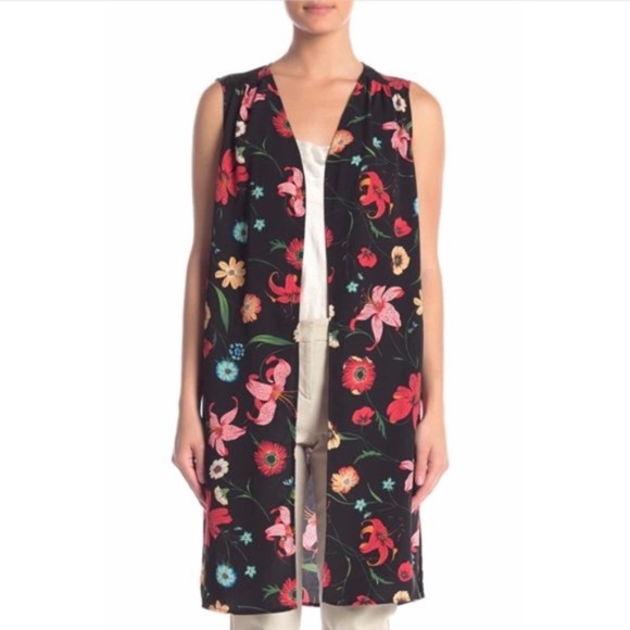 PLEIONE FLORAL Open Cradigan Vest Duster - Picture 1 of 6